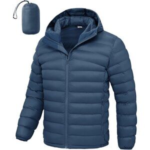 Men's Puffer Jacket with Hood Packable Lightweight Water-Resistant Outdoor Winte